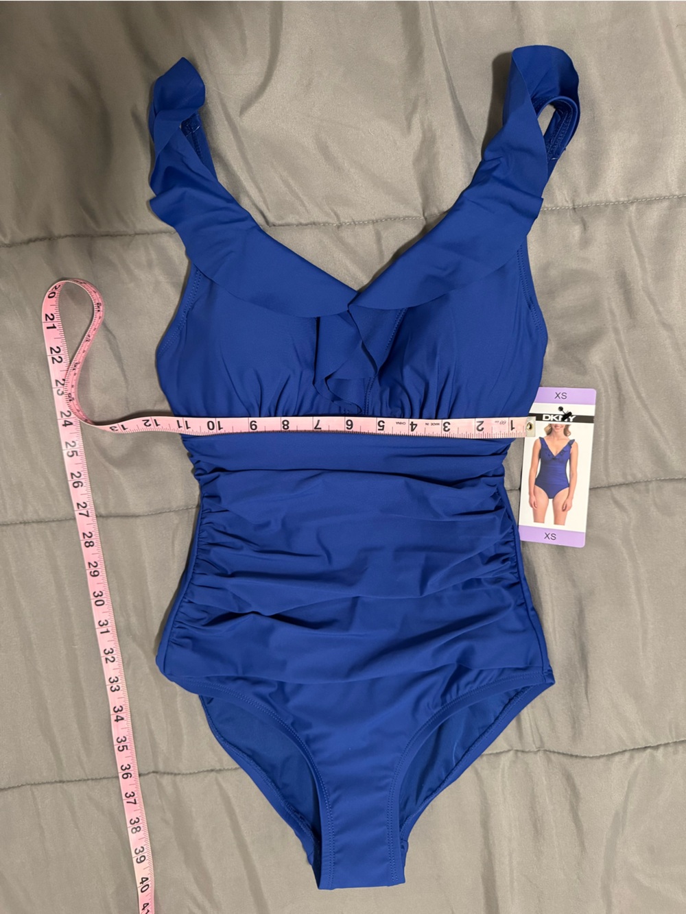 DKNY Blue One-Piece Swimsuit with Ruffled Straps - Picture 5 of 6